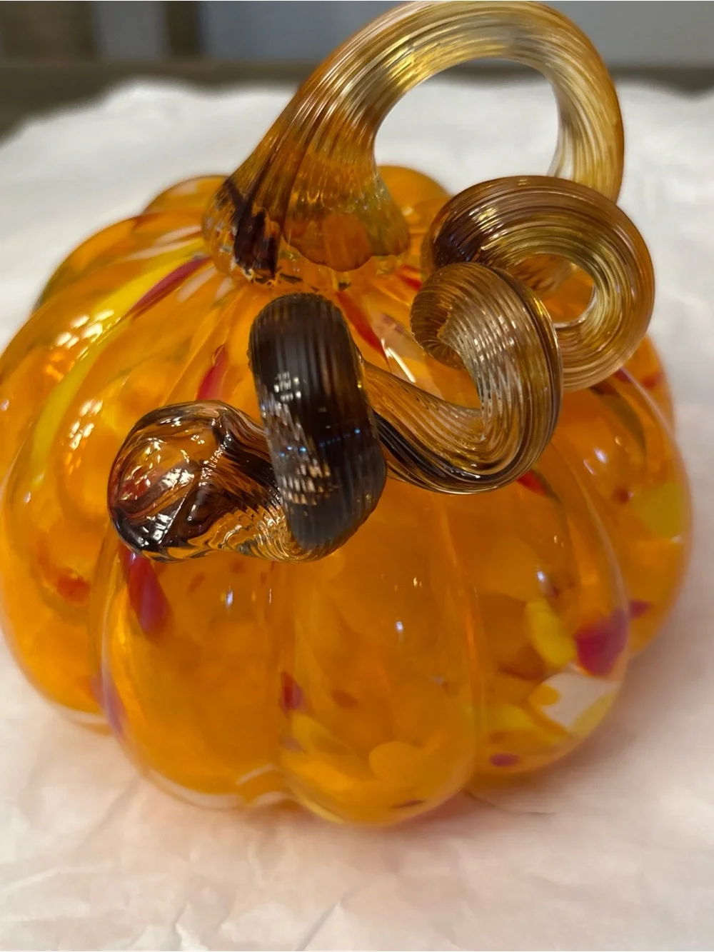 Hand-Blown Art Glass Small Pumpkin Orange Mini 5”